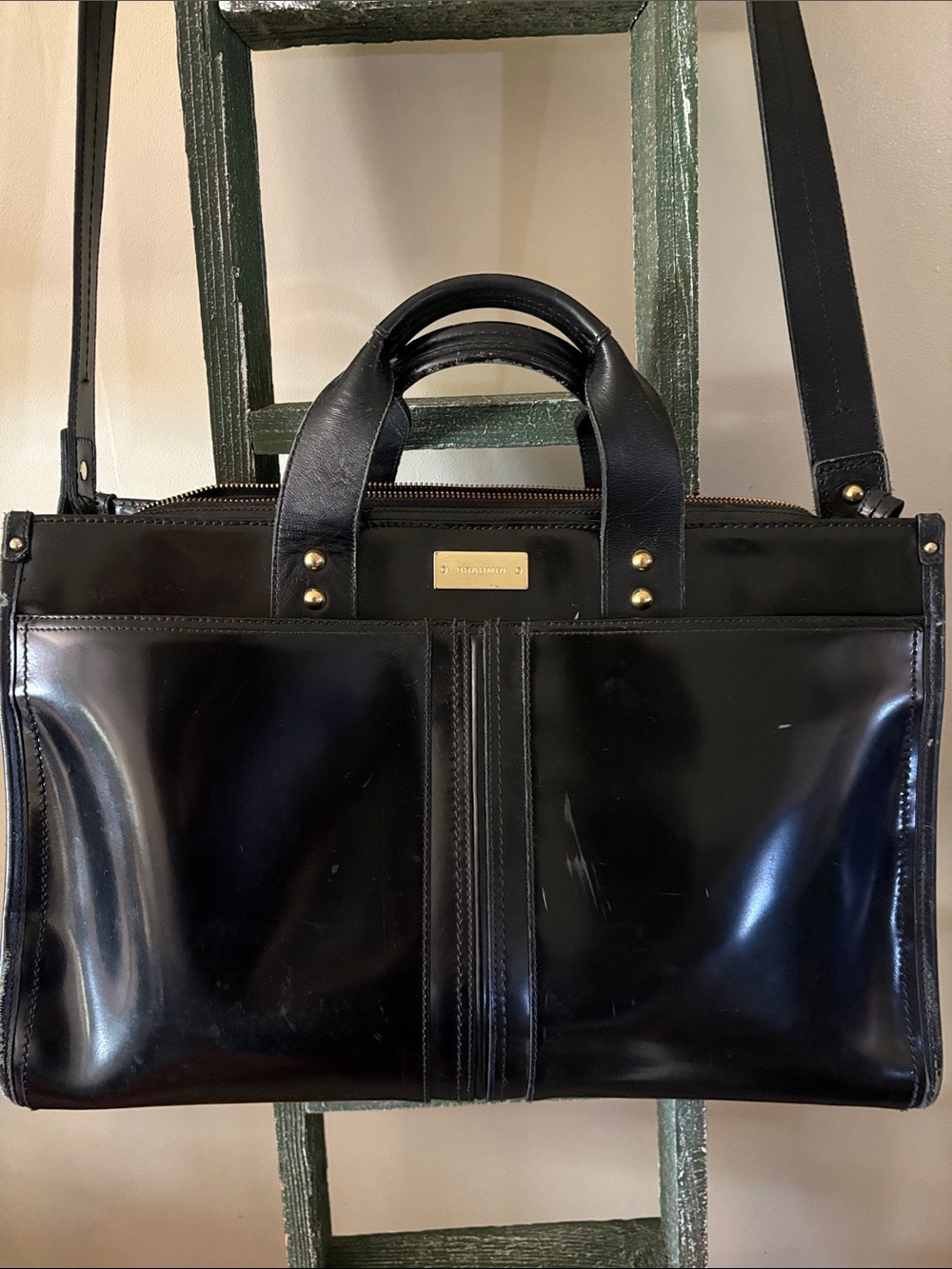 Brahmin Black Leather Briefcase with Gold Hardware